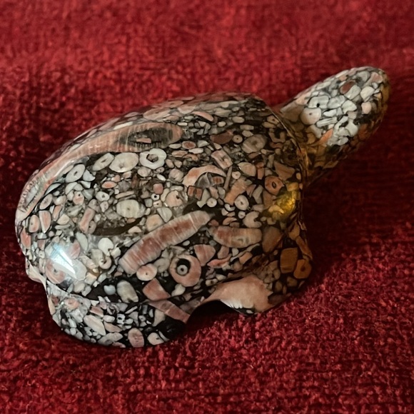 Vtg Crinoid Fossil Carved Turtle Sculpture, Small Paperweight, Collectable Stone - Picture 2 of 5